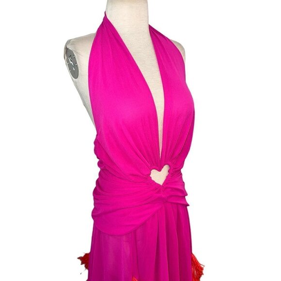 NERVI Maria Clara Feather Dress in Fuchsia 36 New Womens Long Maxi Heart Gown - Picture 7 of 16